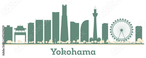 Abstract Yokohama Japan City Skyline with Color Buildings.