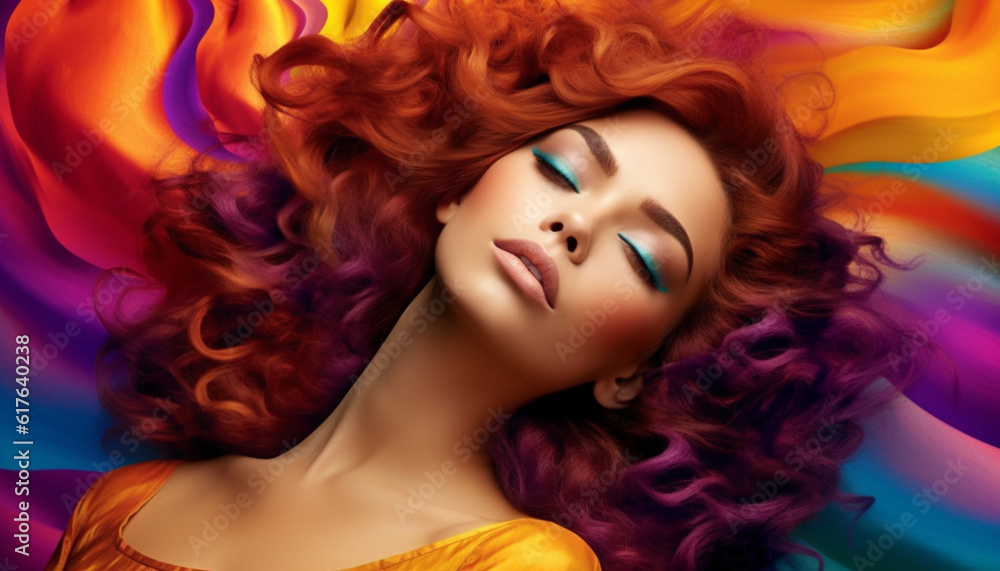 One beautiful woman with curly red hair exudes elegance and sensuality generated by AI One beautiful woman with curly red hair exudes elegance and sensuality generated by AI