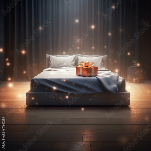 Gift on large bed