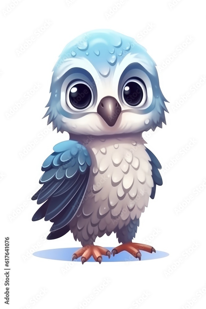Cute baby Falcon in Cartoon Style on white background - generative AI Cute baby Falcon in Cartoon Style on white background - generative AI