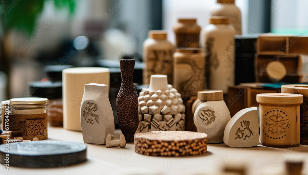 Modern pottery collection showcases creative variation in home decoration design generated by AI