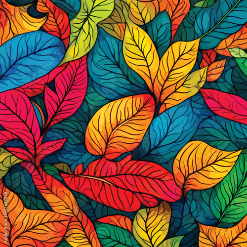 Wallpaper Mural The extraordinary and lovely hand-drawn pattern of abstract leaves in rainbow colors Torontodigital.ca