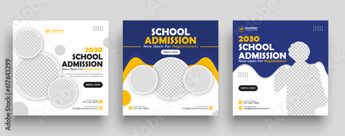 School admission social media post banner design. Back-to-school social media post banner design set. minimalist Back to school admission promotion banner. Back to school banner design ad