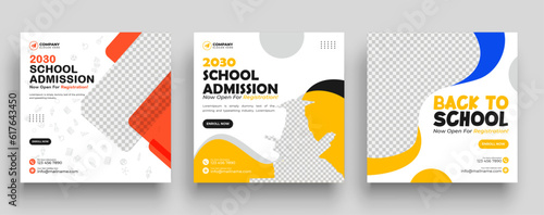 School admission social media post banner design. Back-to-school social media post banner design set. minimalist Back to school admission promotion banner. Back to school banner design ad