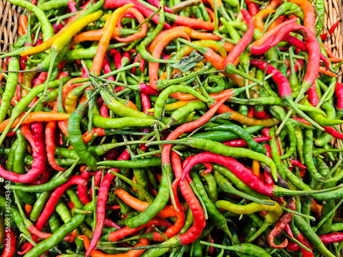 The Red and green chili background, Fresh Green And Red hot chilli peppers