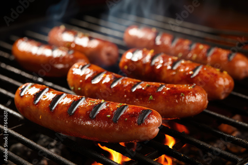 marinade and grilled sausages, transparent background (PNG). Generative AI.