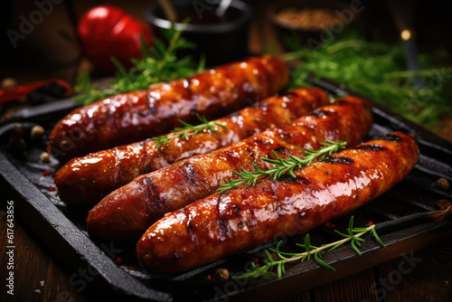 marinade and grilled sausages, transparent background (PNG). Generative AI.