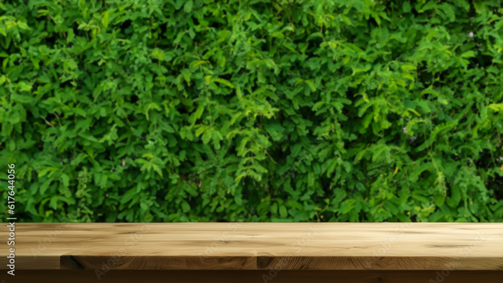 Empty wooden table or floor with decorative vines background. The empty space can be used for montage or product and advertising display designs Empty wooden table or floor with decorative vines background. The empty space can be used for montage or product and advertising display designs