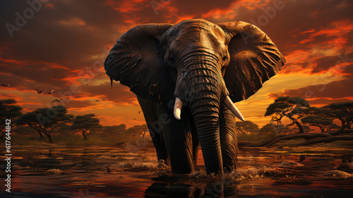 Giant Male elephant at sunset © Sasint