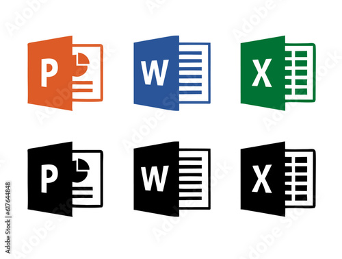 Microsoft office 365 application icon. PowerPoint, Excel, and Word