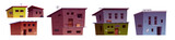 Poor ghetto city street house vector building set. Cartoon india village neighborhood broken home isolated on white background. Abandoned dilapidated favela architecture district exterior collection