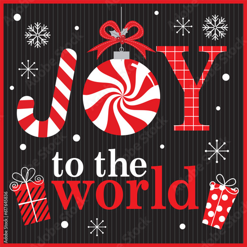 merry christmas greeting card with joy to the world text