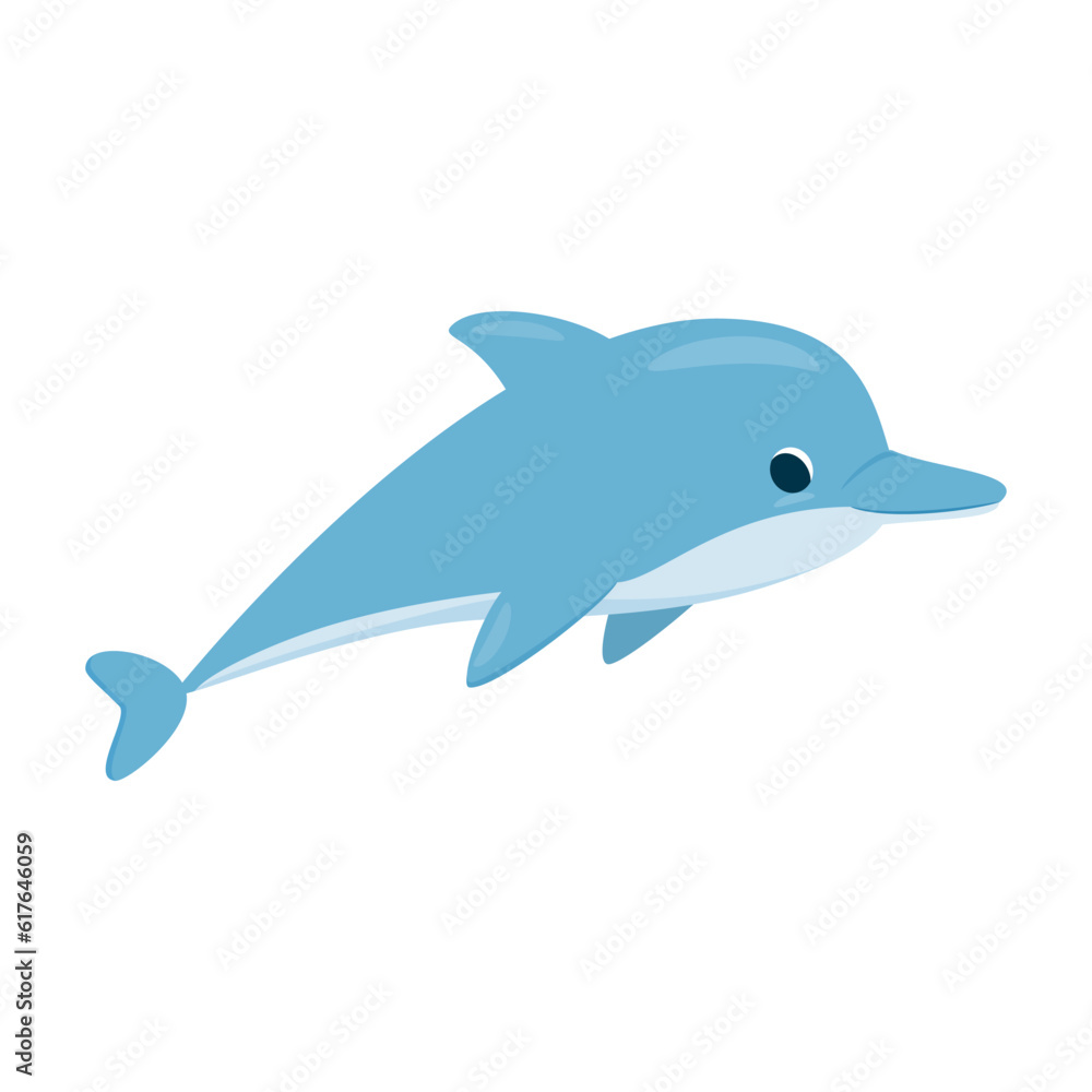 Fototapeta premium Cute sea dolphin on a white background. Vector illustration in cartoon style on a white background.