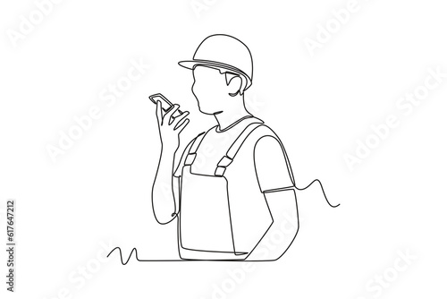 Single one line drawing Speech recognition device concept. Voiceover. Continuous line draw design graphic vector illustration.