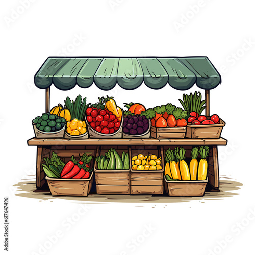 Local Bounty: Farmer's Market Stand in Vector Cartoon Style