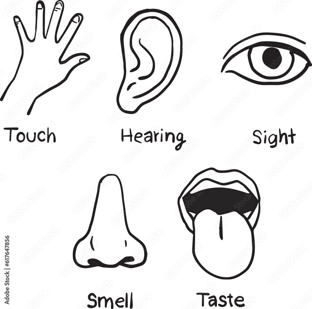 Black And White Line Art Cartoon Body Organs Eye Ear Mouth Tongue Hand 