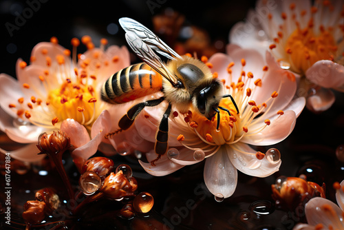 Honey Bee on Apple Blossoms. Created using generative AI tools