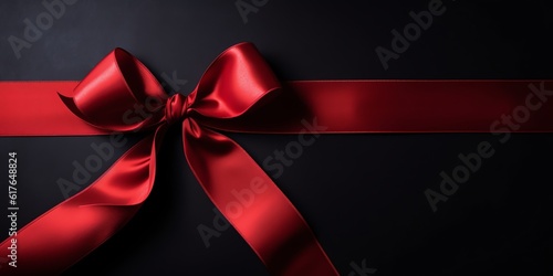 Black box gift with red ribbon, illustration for product presentation template, copy space background. 