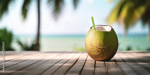 Young coconut drink, illustration for product presentation template, copy space background.