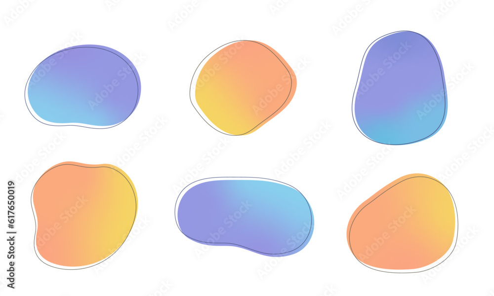 Set of illustrations of irregularly shaped circles, loose circles, round shapes. Gradient versions.