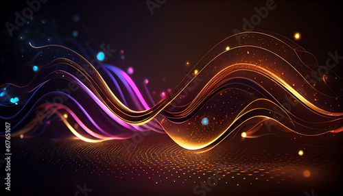 Abstract futuristic background with gold PINK blue glowing neon fluid waves techno sound shap Data transfer concept Fantastic wallpaper Abstract background Ai generated image