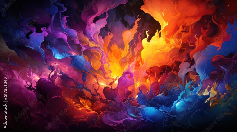 A scene of colorful ideas dancing inside the human brain in an abstract painting. Vivid and dynamic colors reflect the power of creativity. Created with Generative AI