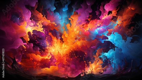 A scene of colorful ideas dancing inside the human brain in an abstract painting. Vivid and dynamic colors reflect the power of creativity. Created with Generative AI