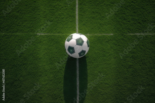 ball on the green field with soccer stadium