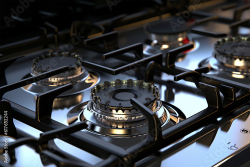 New modern shining metal gas cooker close up,generative.ai