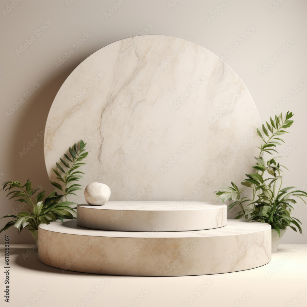 White stone podium, Cosmetic display stand on marble background. White stone podium, Cosmetic display stand on marble background.