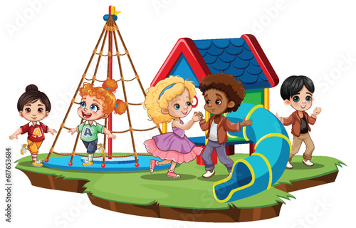 Children with different race playing at the playground