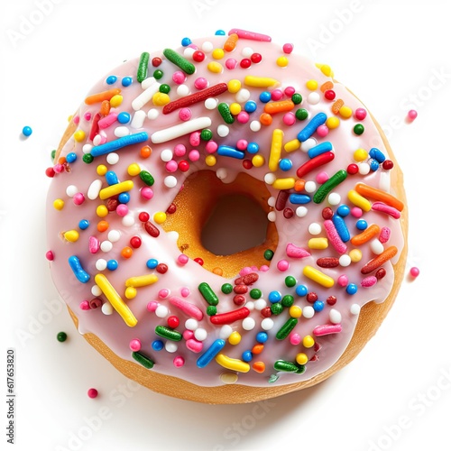 Donut with colorful sprinkles isolated on white background. Generative Ai