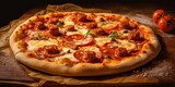 Pizza cheese and sausage blurred background, AI Generateand
