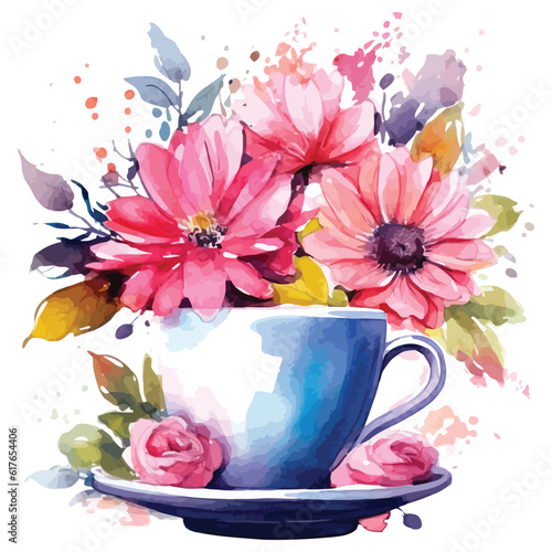 Flower In Cup Watercolor Sublimation Clipart