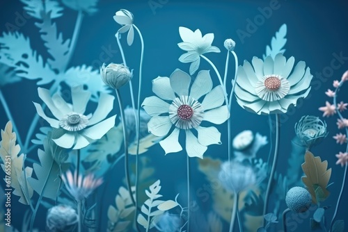 flowers against a blue background. Generative ai