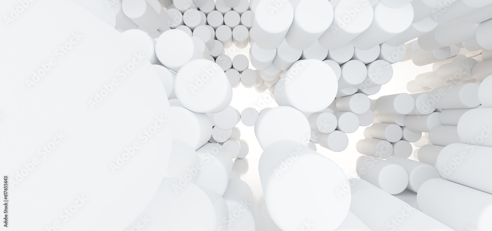 Luxury white abstract architectural minimalistic background. Contemporary showroom. Modern exhibition stand. Empty gallery. Backlight. Polygonal Graphic Design. 3D illustration and rendering.