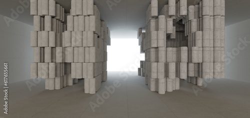 Obraz na płótnie Abstract architectural minimalistic background. Contemporary showroom. Modern concrete exhibition tunnel. Empty gallery. Backlight. 3D illustration and rendering. w salonie