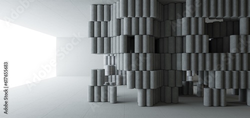 Obraz na płótnie Abstract architectural minimalistic background. Contemporary showroom. Modern concrete exhibition tunnel. Empty gallery. Backlight. 3D illustration and rendering. w salonie