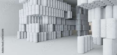 Obraz na płótnie Abstract architectural minimalistic background. Contemporary showroom. Modern concrete exhibition tunnel. Empty gallery. Backlight. 3D illustration and rendering. w salonie