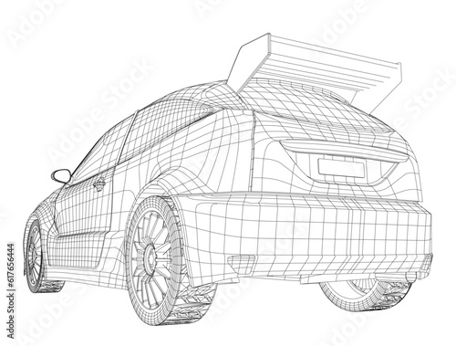 Car. Vector of wire-frame. The layers of visible and invisible lines are separated. EPS10 format