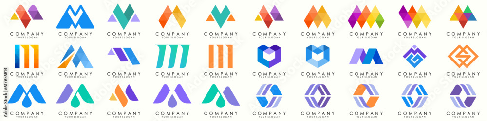 Set of letter M logo design vector. Collection of modern M letter design in colorful. Set of letter M logo design vector. Collection of modern M letter design in colorful.