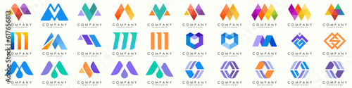 Set of letter M logo design vector. Collection of modern M letter design in colorful.