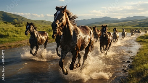 Epic Aerial Over Large Herd Of Wild Horses