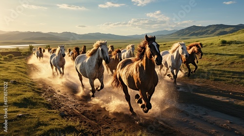 Epic Aerial Over Large Herd Of Wild Horses