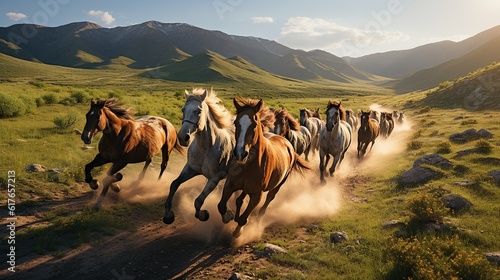 Epic Aerial Over Large Herd Of Wild Horses