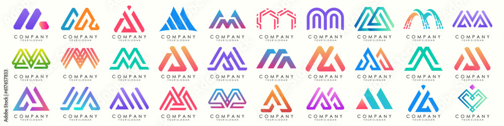 Set of letter M logo design vector. Collection of modern M letter design in colorful. Set of letter M logo design vector. Collection of modern M letter design in colorful.
