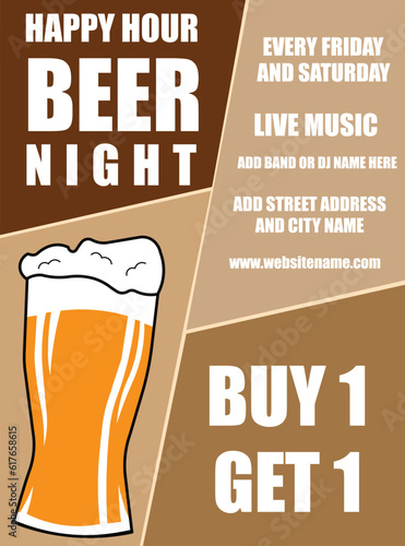 happy hour beer night party poster flyer or social media  post design