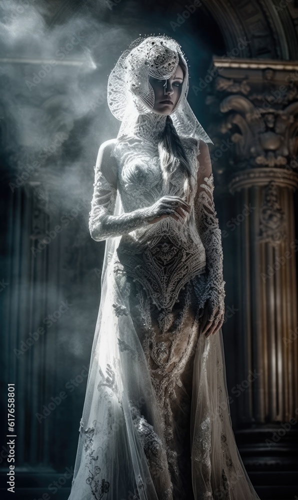Witness the ethereal beauty of an alien woman bride in her unique style. Creating using generative AI tools Witness the ethereal beauty of an alien woman bride in her unique style. Creating using generative AI tools