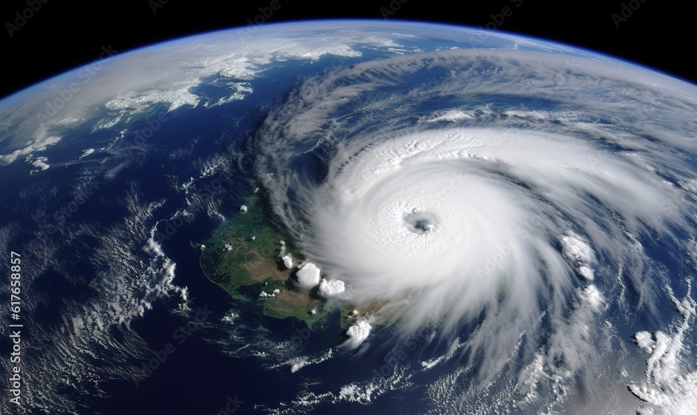 Storm clouds and wind of a hurricane from space.