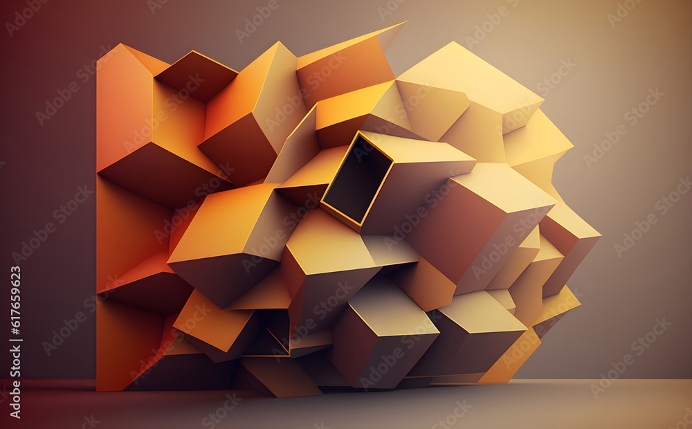 Obraz premium Abstract geometric composition in warm color palette, Generative AI